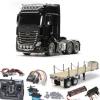 Tamiya 56348SETTRMB Actros 3363 Giga 6x4 Komplettset + Flachbett, LED, Lager mit Carbon-Look Steuerung