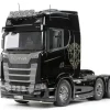 Tamiya 56368SETTRScania 770 S V8 6x4 1/14 Truck Bausatz Set + Flachbett, LED mit Carbon-Look Funke