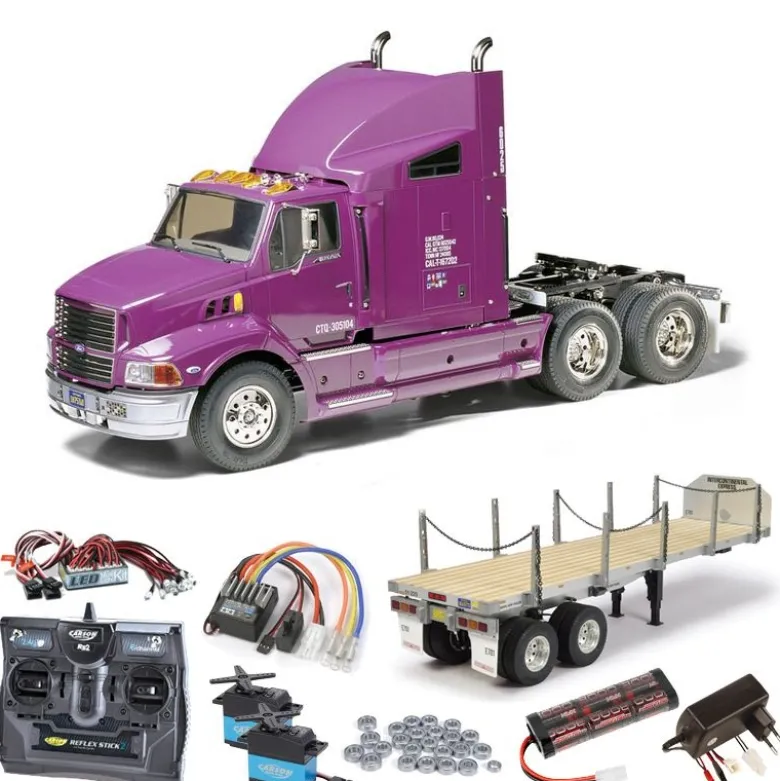 Tamiya 56309SETTRTruck Ford Aeromax komplett inkl. Flachbett, LED, Kugellager mit Carbon-Look Steuerung