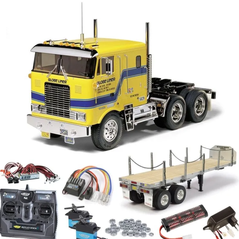 Tamiya 56304SETTRTruck Globe Liner komplett inkl. Flachbett, LED, Kugellager mit Carbon-Look Steuerung