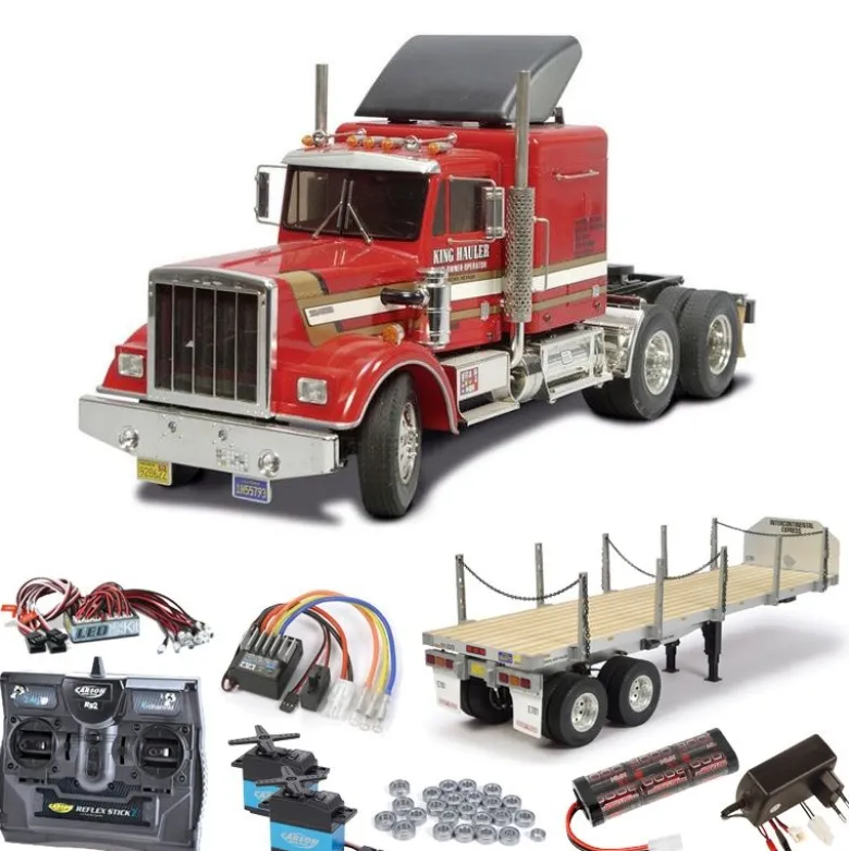 Tamiya 56301SETTRTruck King Hauler komplett inkl. Flachbett, LED, Kugellager mit Carbon-Look Steuerung