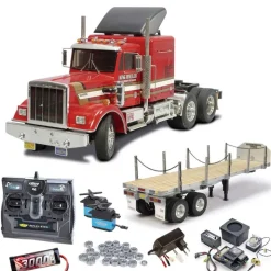 Tamiya 56301SET3Truck King Hauler komplett + MFC-01, Flachbett, Kugellager mit carbon-Look Steuerung