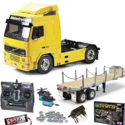 Tamiya 56312SET3Volvo FH12 Globetrotter 420 inkl. MFC-03, Flachbett, Lager mit Carbon-Look Steuerung