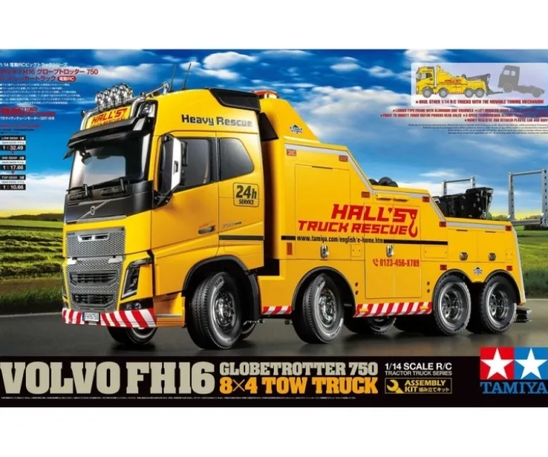 Tamiya 56362SETVolvo FH16 Globetrotter 8x4 Abschlepper 1:14 Komplettset mit Carbon-Look Steuerung
