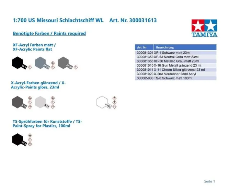 Tamiya 31613US Missouri Schlachtschiff WL Bausatz 1:700