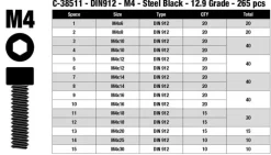 Team Corally C-38511Stahl Schrauben Set M4 Innensechskantkopf 12.9 (265 St)