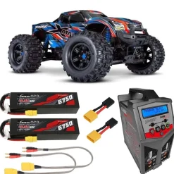 Traxxas 77096-4BLUESET3X-MAXX 8S 4x4 VXL Brushless Monster-Truck 1/7 RTR, blau inkl. 2x 4S Gensace 6750 Lipo + Duoladegerät