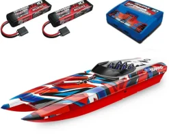 Traxxas 57046-4REDRSETCatamaran M41 Widebody BL Rennboot TSM + 2x3S Lipo & Lader Farbe Rot
