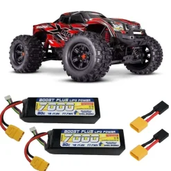 Traxxas 77096-4REDSET2X-MAXX 8S 4x4 VXL Brushless Monster-Truck 1/7 RTR, rot inkl. 2x 4S Lipo-Akku & Adapter