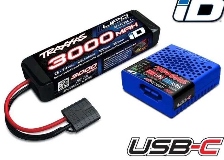 Traxxas 2985-2SUSB-C 4A Lader + LiPo 3000mAh 2s 7,4V mit iD-Akkuerkennung