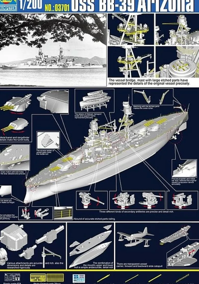 Trumpeter 03701BB-39 USS Arizona Schlachtschiff 1:200 Plastik Modellbausatz